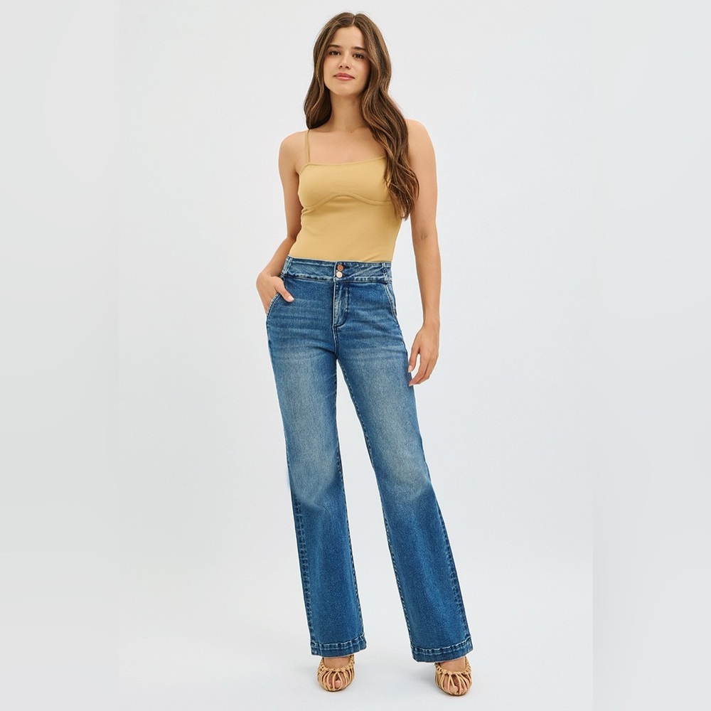 RISEN Tummy Control High Rise Bootcut Jeans with Double Button Waistband - Picture 6 of 7